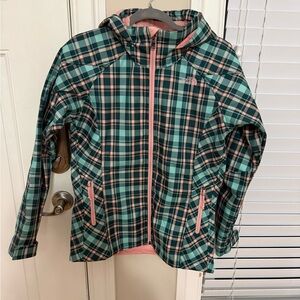 The North Face Plaid Hooded Ski Jacket - Teal & Pink